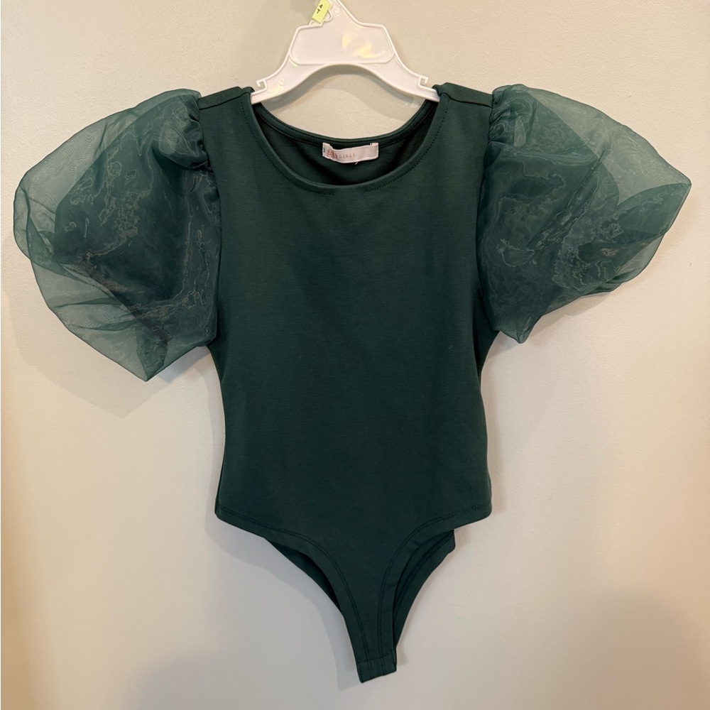 GB Girls Stylish Dark Green Puff sleeve Bodysuit size small